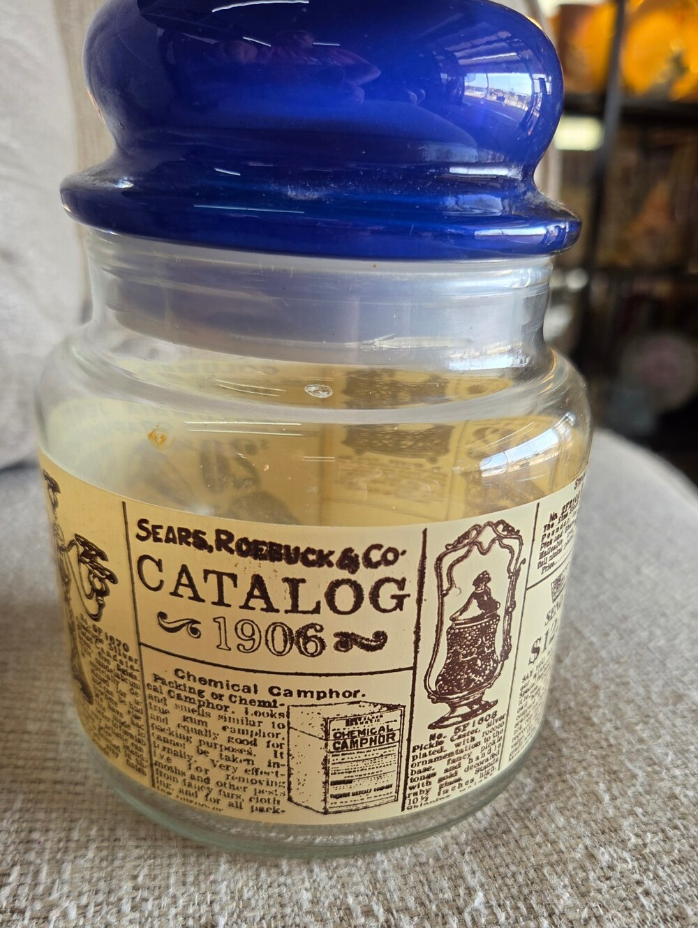 Sears Roebuck & Co 1906 Catalog Glass Canister Jar Cobalt Blue Lid Apothecary